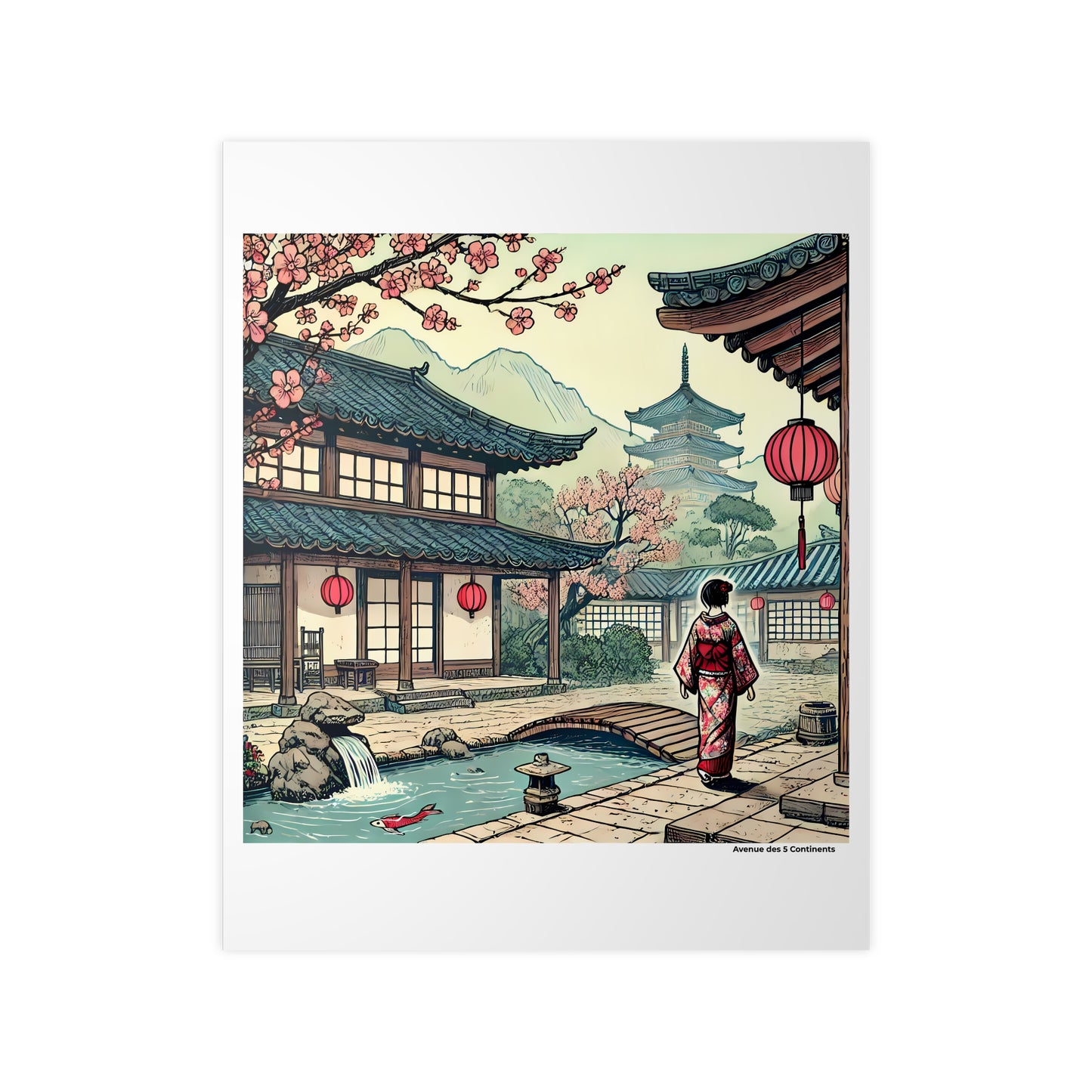 Affiche Artistique Méditation dans un Jardin Zen Asiatique, Collection Asie, Poster d'Art Mural et Décoration Originale