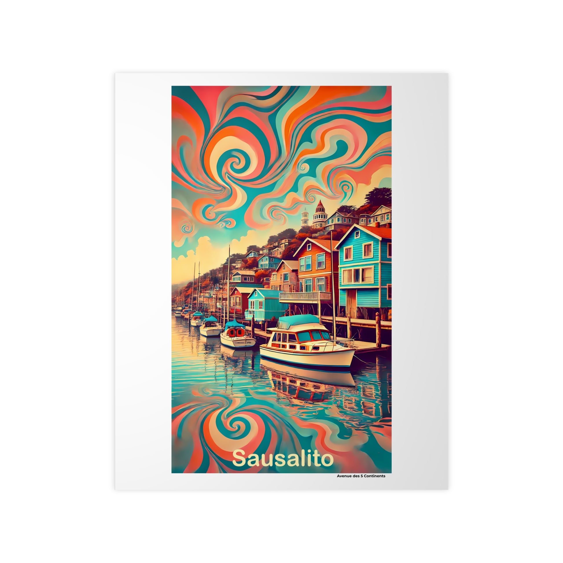 Affiche Artistique Sausalito Rétro Vintage, Californie États-Unis, Collection Amérique, Poster d'Art Mural et Décoration Originale