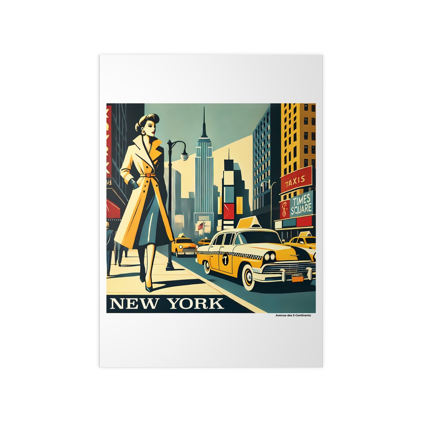 Affiche Artistique Times Square et Taxis Rétro Vintage, New York États-Unis, Collection Amérique, Poster d'Art Mural et Décoration Originale