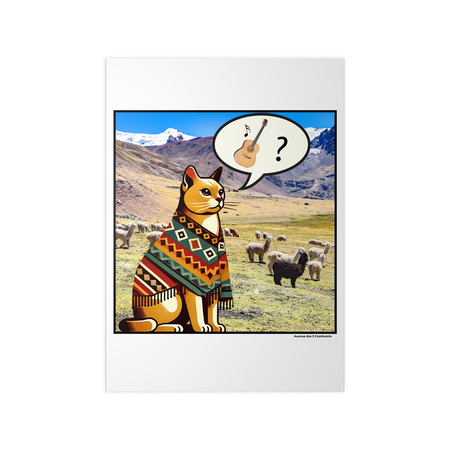 Affiche Artistique Chat des Andes au Poncho Péruvien, Collection Amérique, Poster d'Art Mural et Décoration Originale
