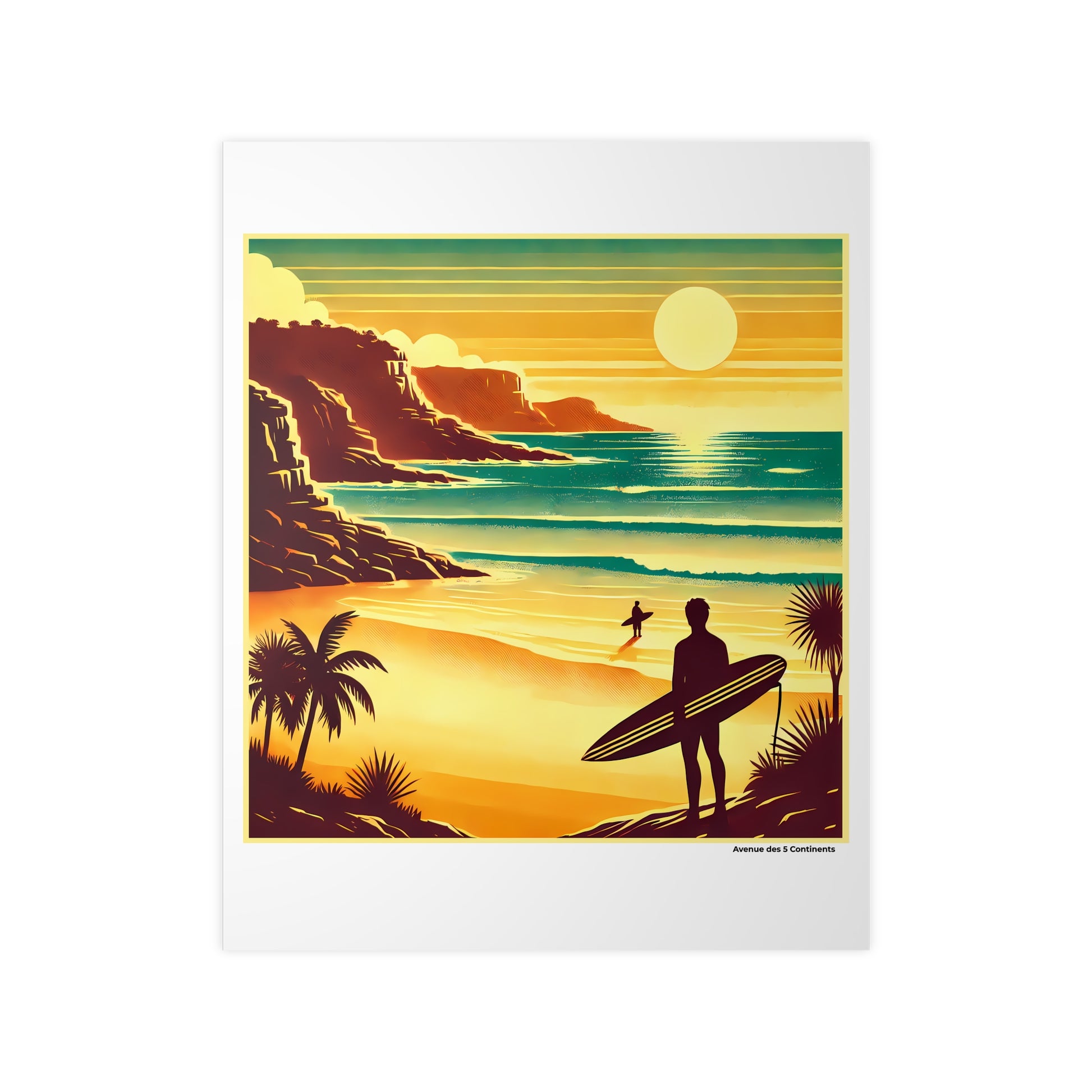 Affiche Artistique Surfeurs en Australie : Plénitude au Spot de Surf, Collection Océanie, Poster d'Art Mural et Décoration Originale