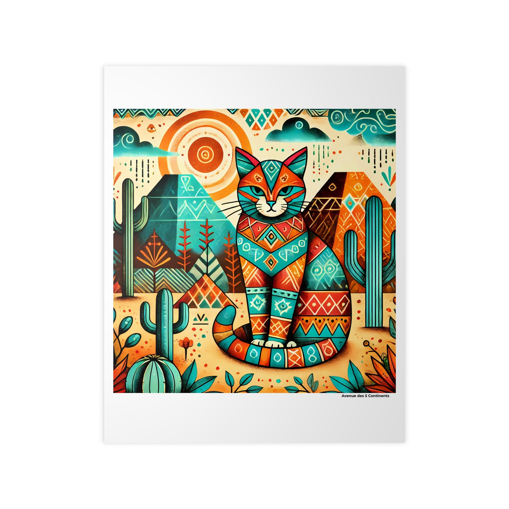 Affiche Artistique Chat Aztèque, Mexique, Collection Amérique, Poster d'Art Mural et Décoration Originale