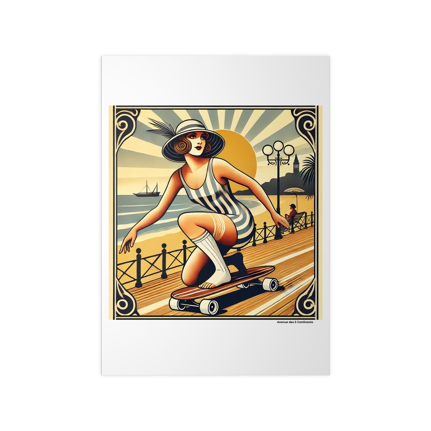 Affiche Artistique Femme Skateuse en Amérique Rétro Vintage version 2, Collection Amérique, Poster d'Art Mural et Décoration Originale