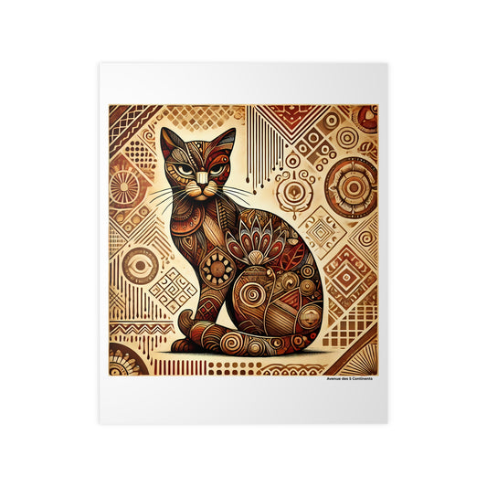 Affiche Artistique Chat Stylé aux Motifs Africains, Collection Afrique, Poster d'Art Mural et Décoration Originale