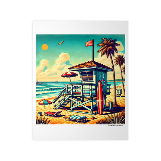 Affiche Artistique Cabane Tour de Sauveteurs de Plage Américaine Rétro Vintage : Lifeguard Tower, Collection Amérique, Poster d'Art Mural et Décoration Originale