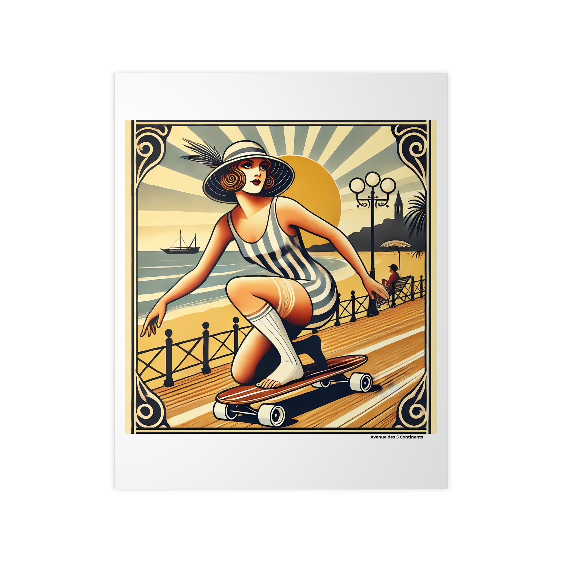 Affiche Artistique Femme Skateuse en Amérique Rétro Vintage version 2, Collection Amérique, Poster d'Art Mural et Décoration Originale