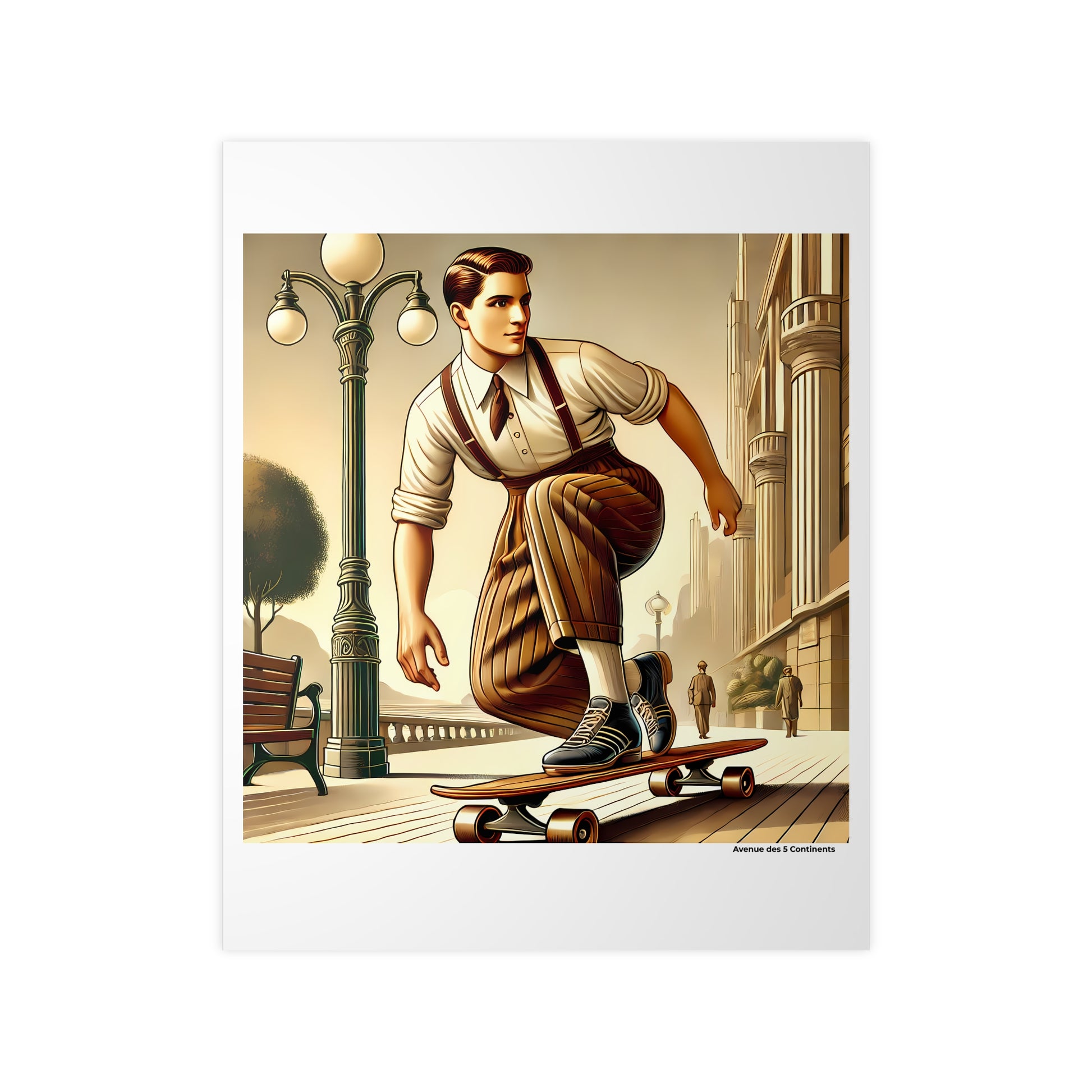 Affiche Artistique Homme Skateur Américain Rétro Vintage, Collection Amérique, Poster d'Art Mural et Décoration Originale