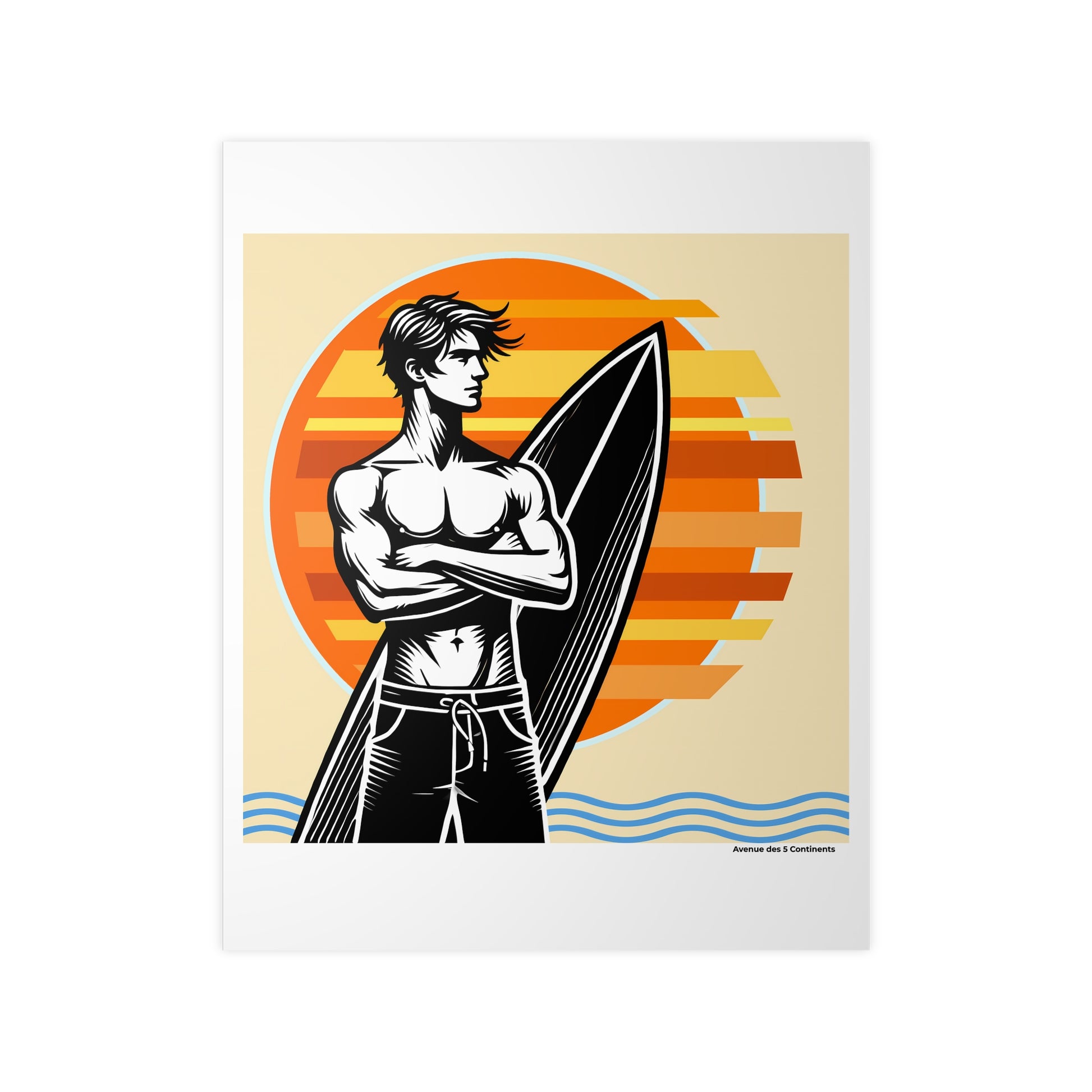 Affiche Artistique Homme Surfeur en Océanie, Collection Océanie, Poster d'Art Mural et Décoration Originale