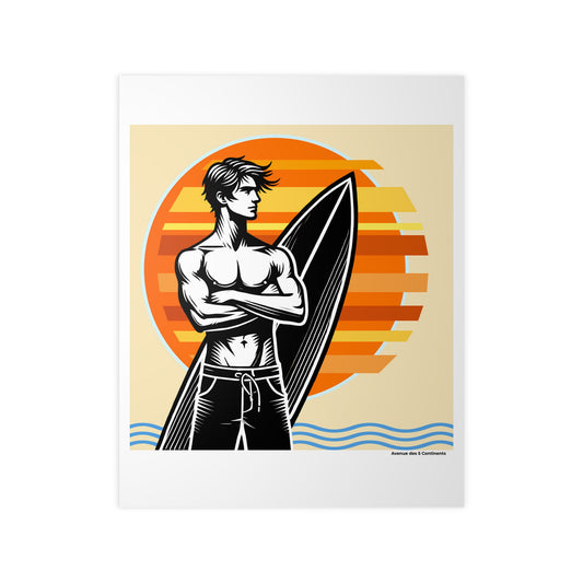 Affiche Artistique Homme Surfeur en Océanie, Collection Océanie, Poster d'Art Mural et Décoration Originale