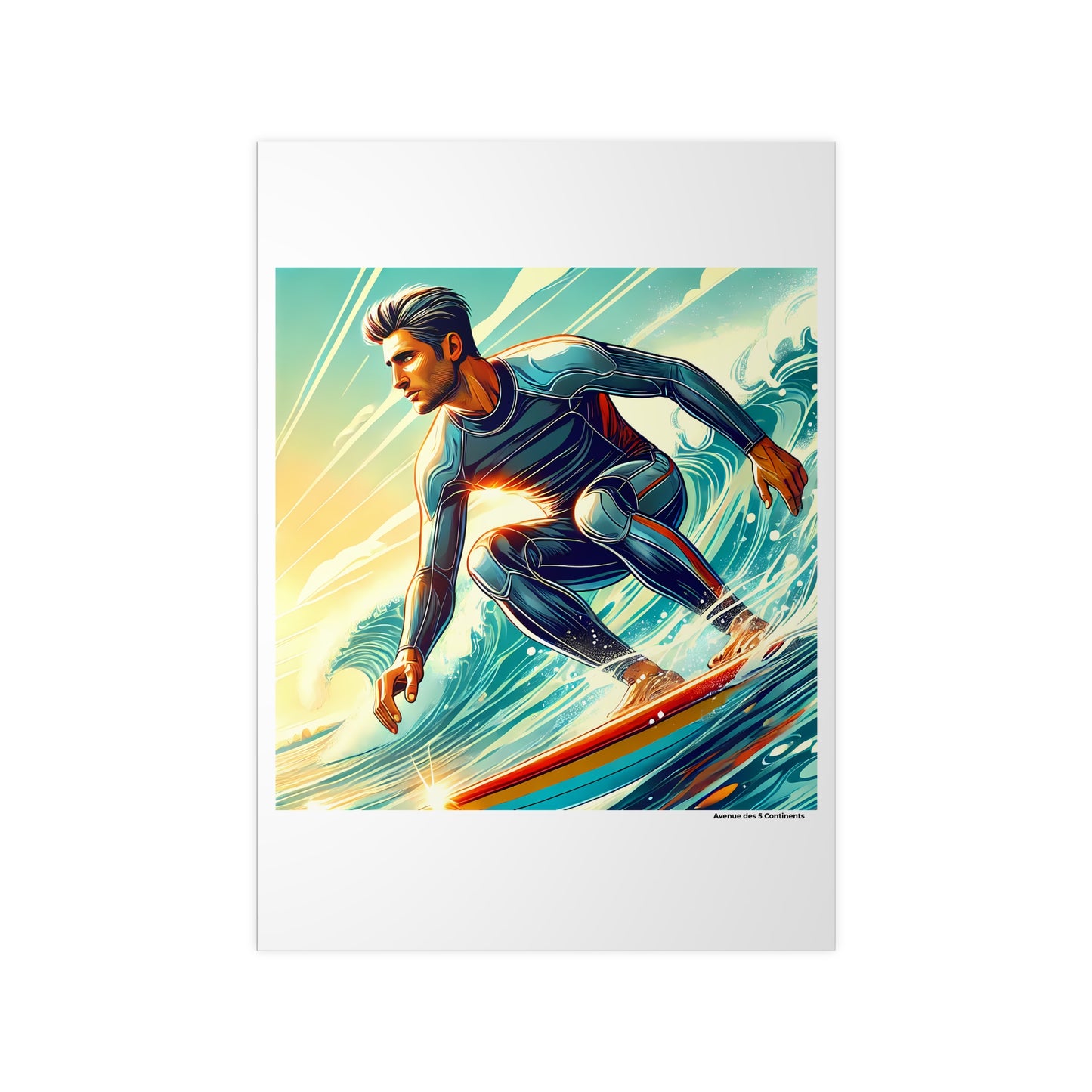 Affiche Artistique Homme Surfeur : Amorce dans le Creux de la Vague du Pacifique, Collection Océanie, Poster d'Art Mural et Décoration Originale