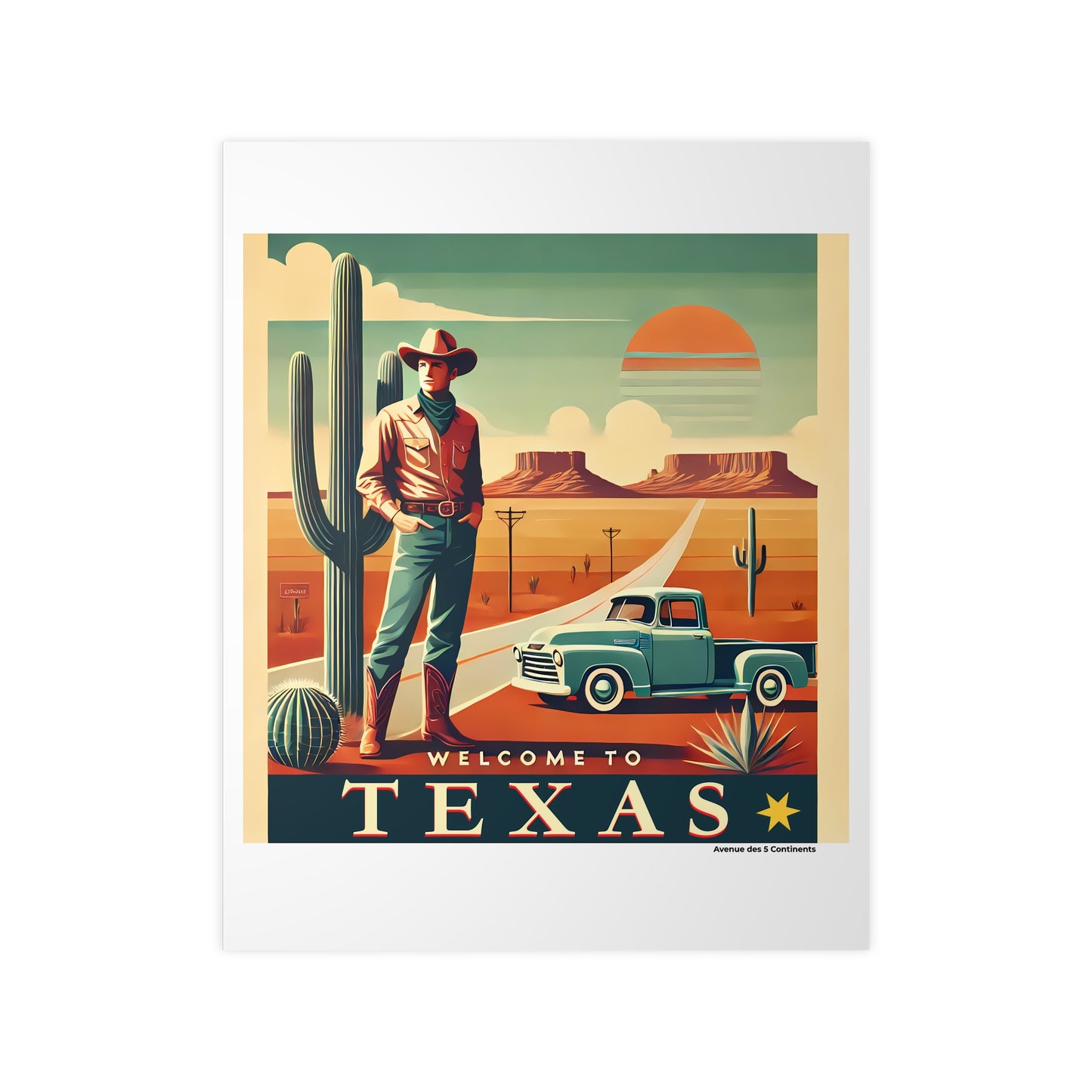 Affiche Artistique Texas Rétro Vintage, États-Unis, Collection Amérique, Poster d'Art Mural et Décoration Originale
