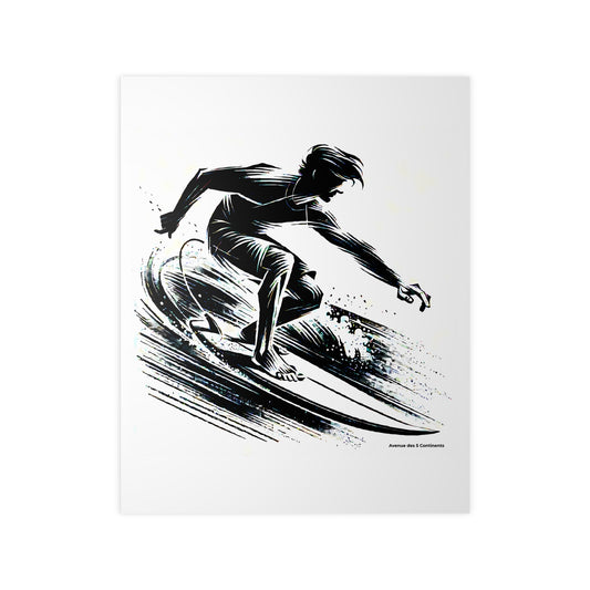 Affiche Artistique Homme Surfeur : Instant Suspendu sur la Vague au Cœur du Pacifique, Collection Océanie, Poster d'Art Mural et Décoration Originale