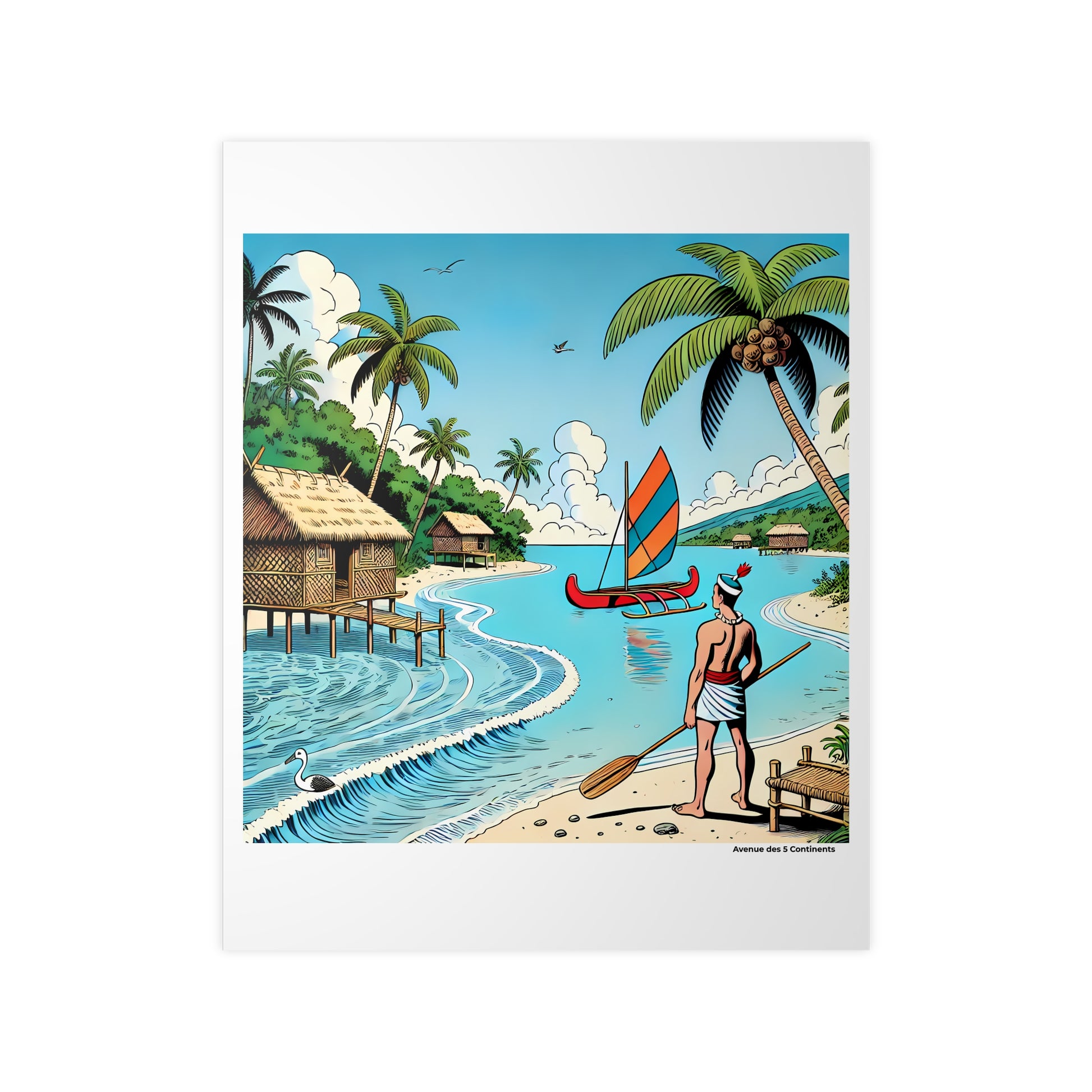 Affiche Artistique Homme Océanien Face au Grand Bleu, Collection Océanie, Poster d'Art Mural et Décoration Originale