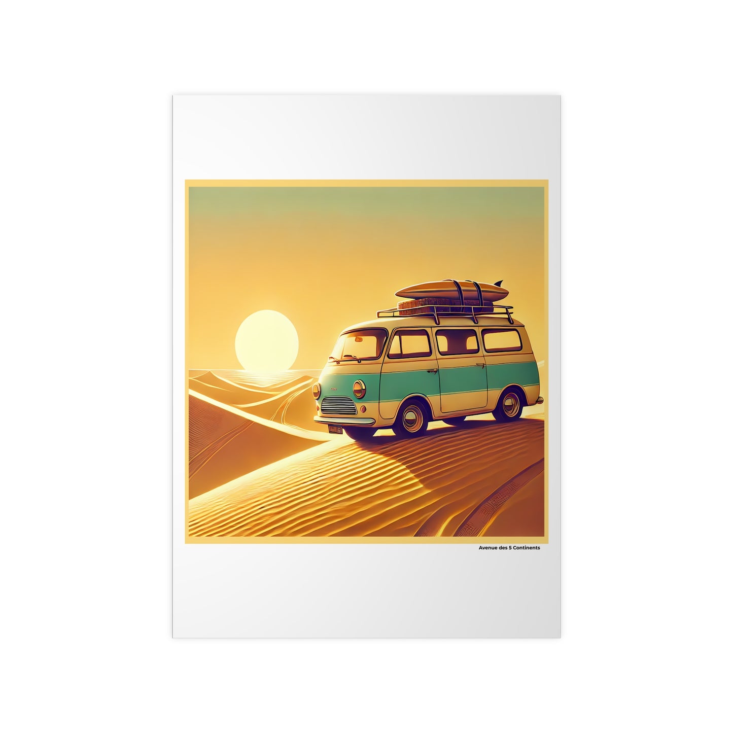 Affiche Artistique Van Rétro Vintage dans les Dunes Côtières : Cap Surf Road Trip en Océanie, Collection Océanie, Poster d'Art Mural et Décoration Originale