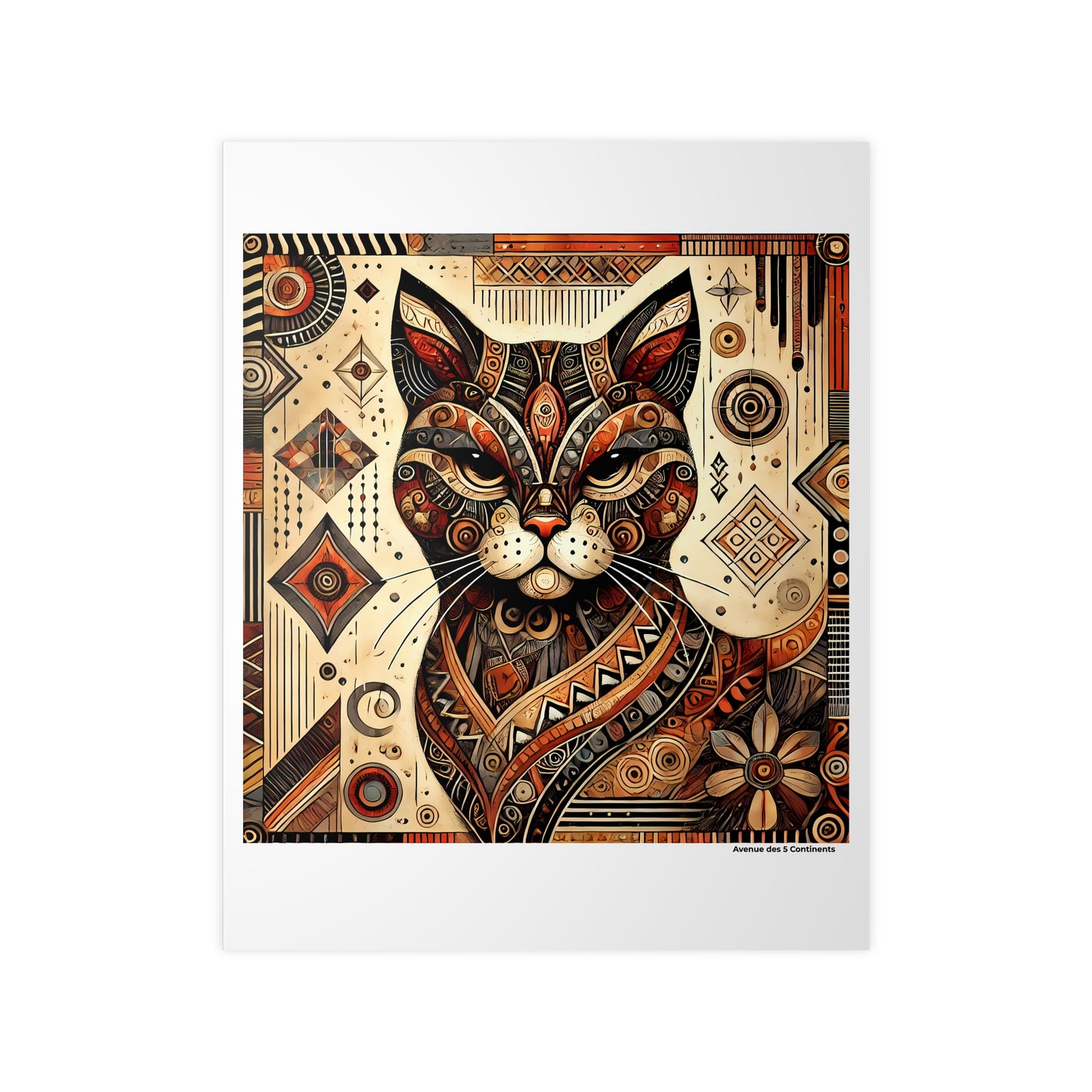 Affiche Artistique Chat aux Ornements Africains, Collection Afrique, Poster d'Art Mural et Décoration Originale