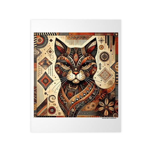 Affiche Artistique Chat aux Ornements Africains, Collection Afrique, Poster d'Art Mural et Décoration Originale