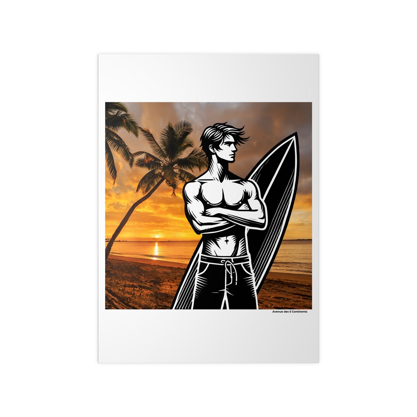 Affiche Artistique Homme Surfeur : Spot sous les Palmiers en Océanie, Collection Océanie, Poster d'Art Mural et Décoration Originale