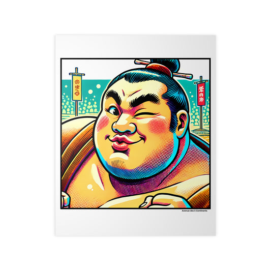 Affiche Artistique Clin d'Œil du Sumo Japonais, Collection Asie, Poster d'Art Mural et Décoration Originale