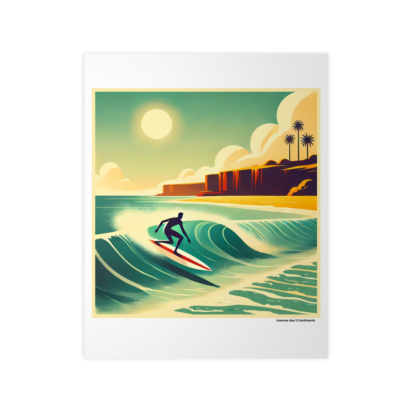 Affiche Artistique Surfeur sur la Vague de l'Océan Pacifique en Océanie, Collection Océanie, Poster d'Art Mural et Décoration Originale