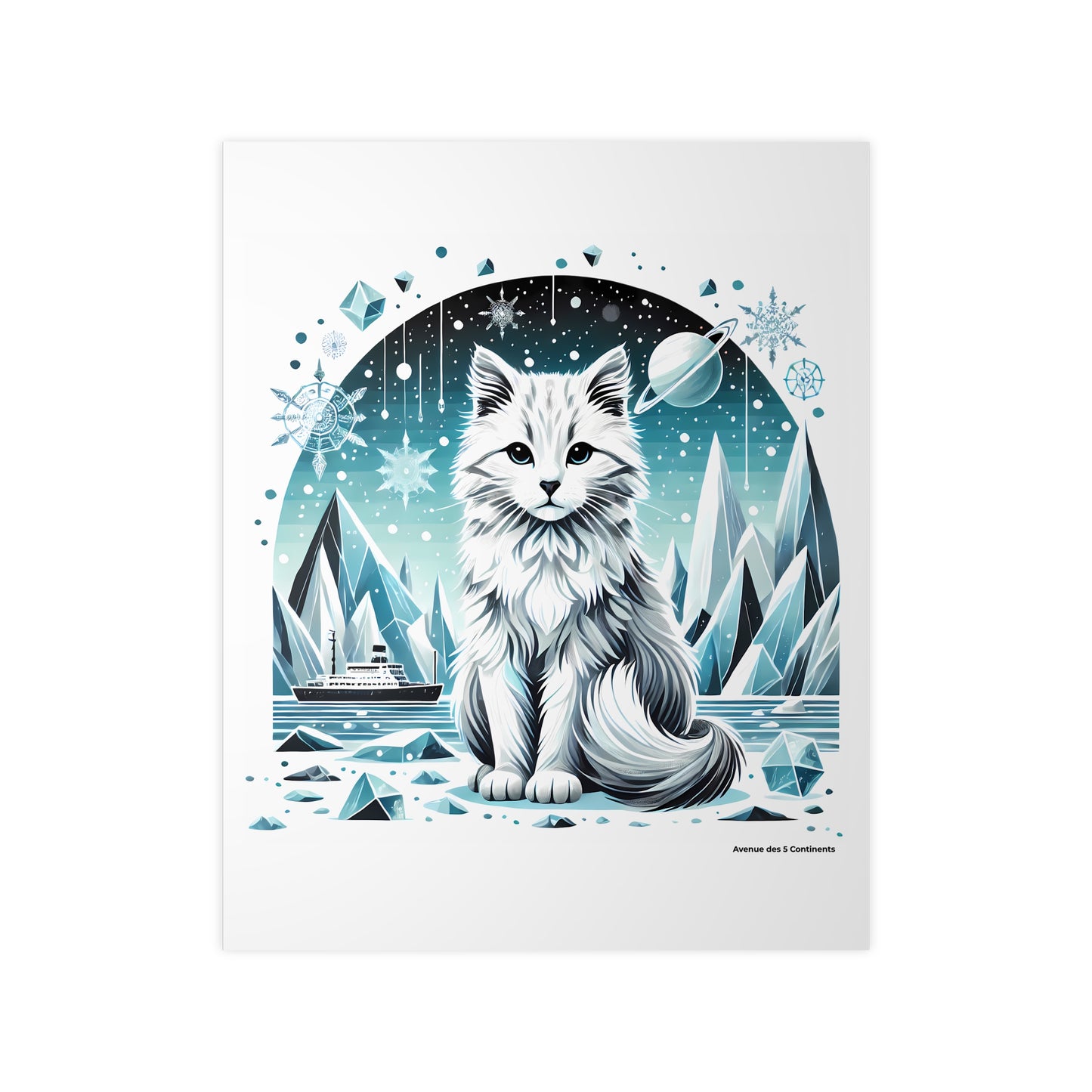 Affiche Artistique Chat Prince Félin du Palais des Glaces de l'Antarctique, Collection Antarctique, Poster d'Art Mural et Décoration Originale