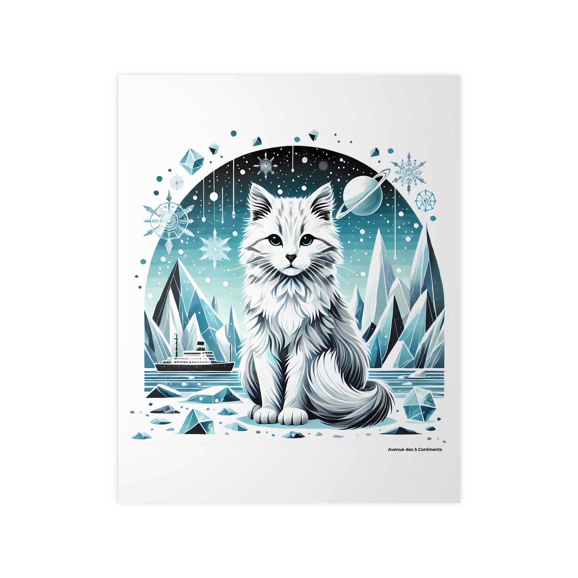 Affiche Artistique Chat Prince Félin du Palais des Glaces de l'Antarctique, Collection Antarctique, Poster d'Art Mural et Décoration Originale
