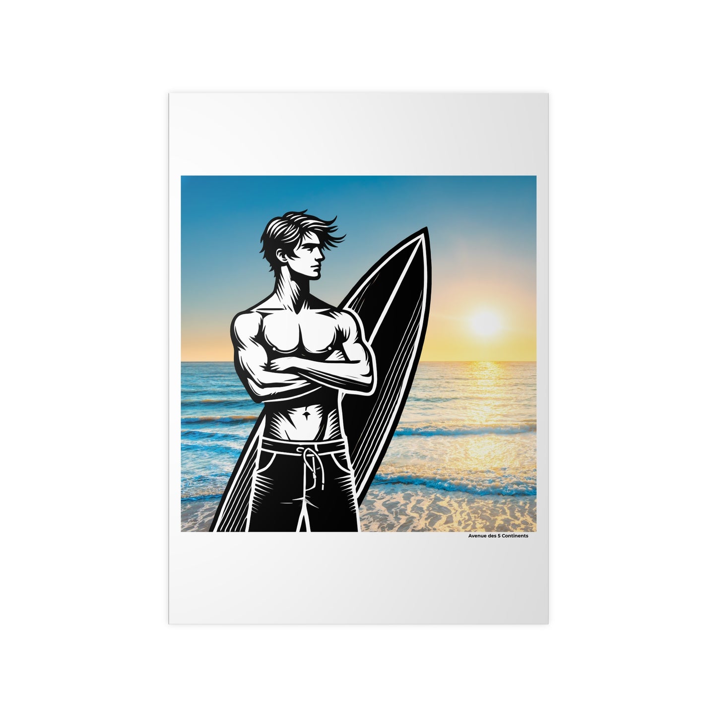 Affiche Artistique Homme Surfeur : Rendez-vous au Spot de Surf en Océanie, Collection Océanie, Poster d'Art Mural et Décoration Originale