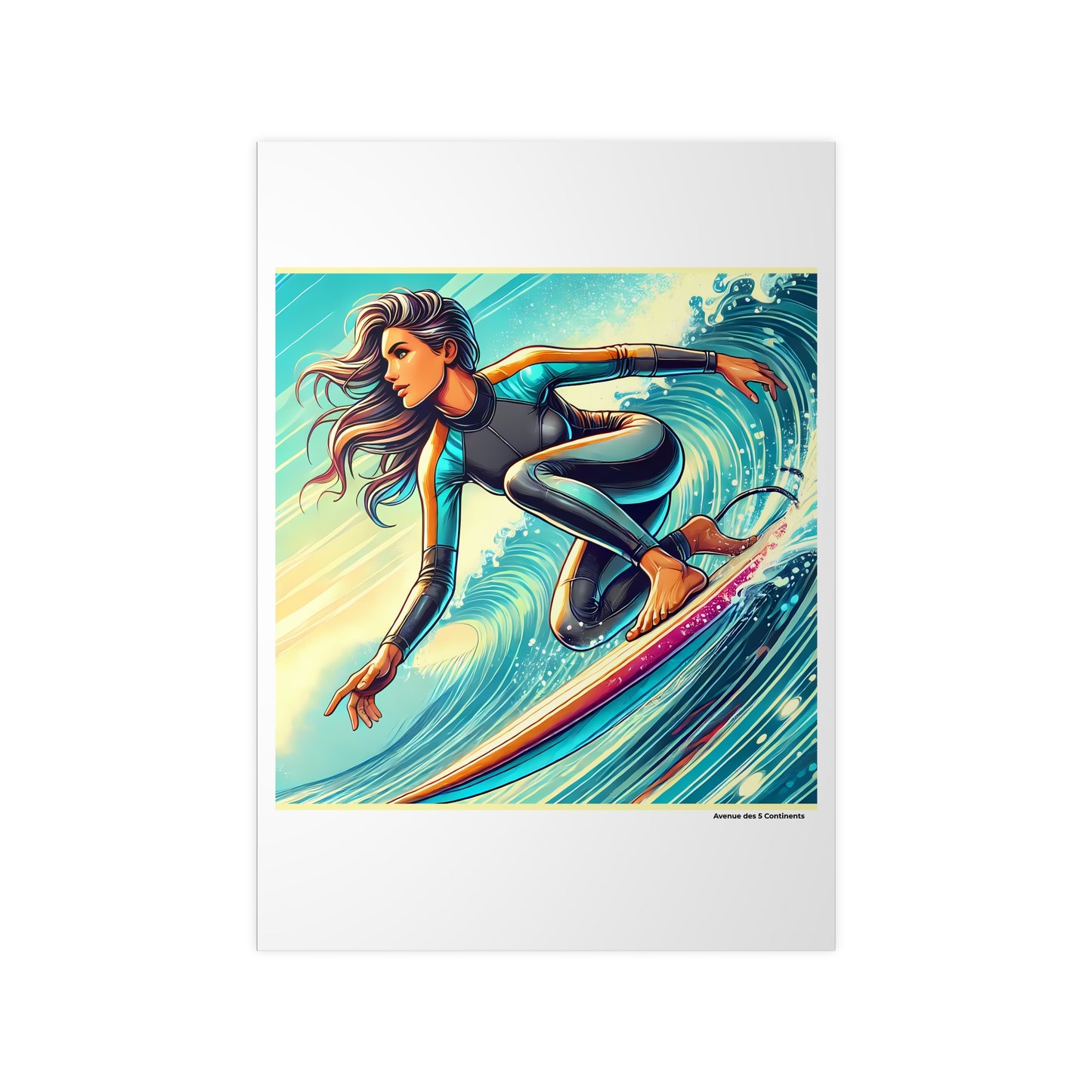 Affiche Artistique Femme Surfeuse : Amorce dans le Creux de la Vague du Pacifique, Collection Océanie, Poster d'Art Mural et Décoration Originale
