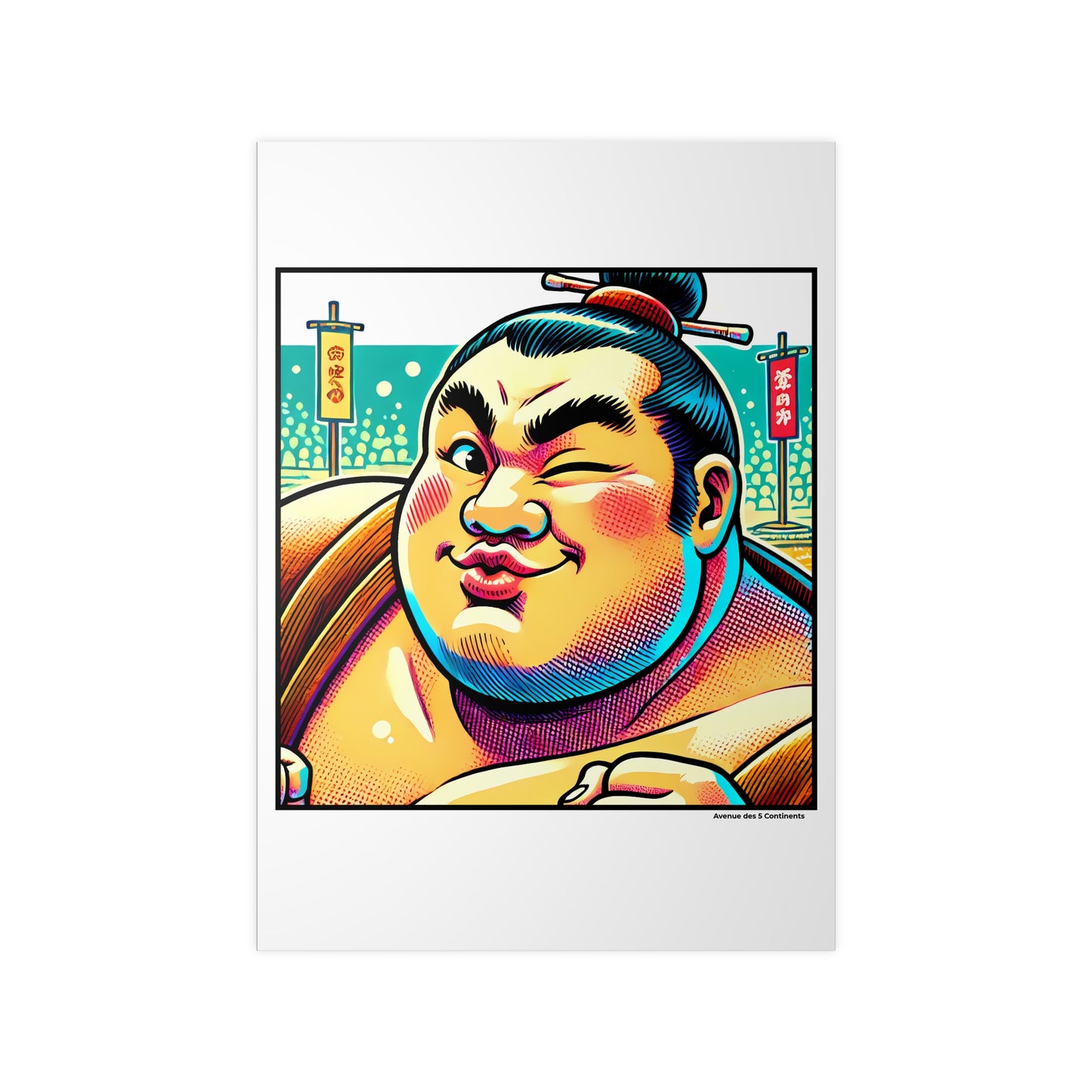 Affiche Artistique Clin d'Œil du Sumo Japonais, Collection Asie, Poster d'Art Mural et Décoration Originale