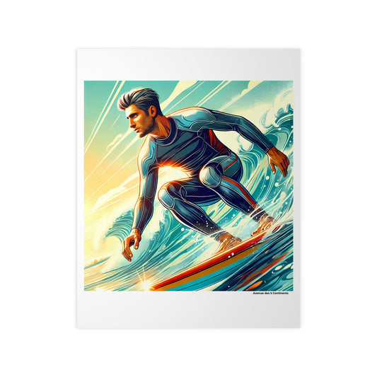 Affiche Artistique Homme Surfeur : Amorce dans le Creux de la Vague du Pacifique, Collection Océanie, Poster d'Art Mural et Décoration Originale