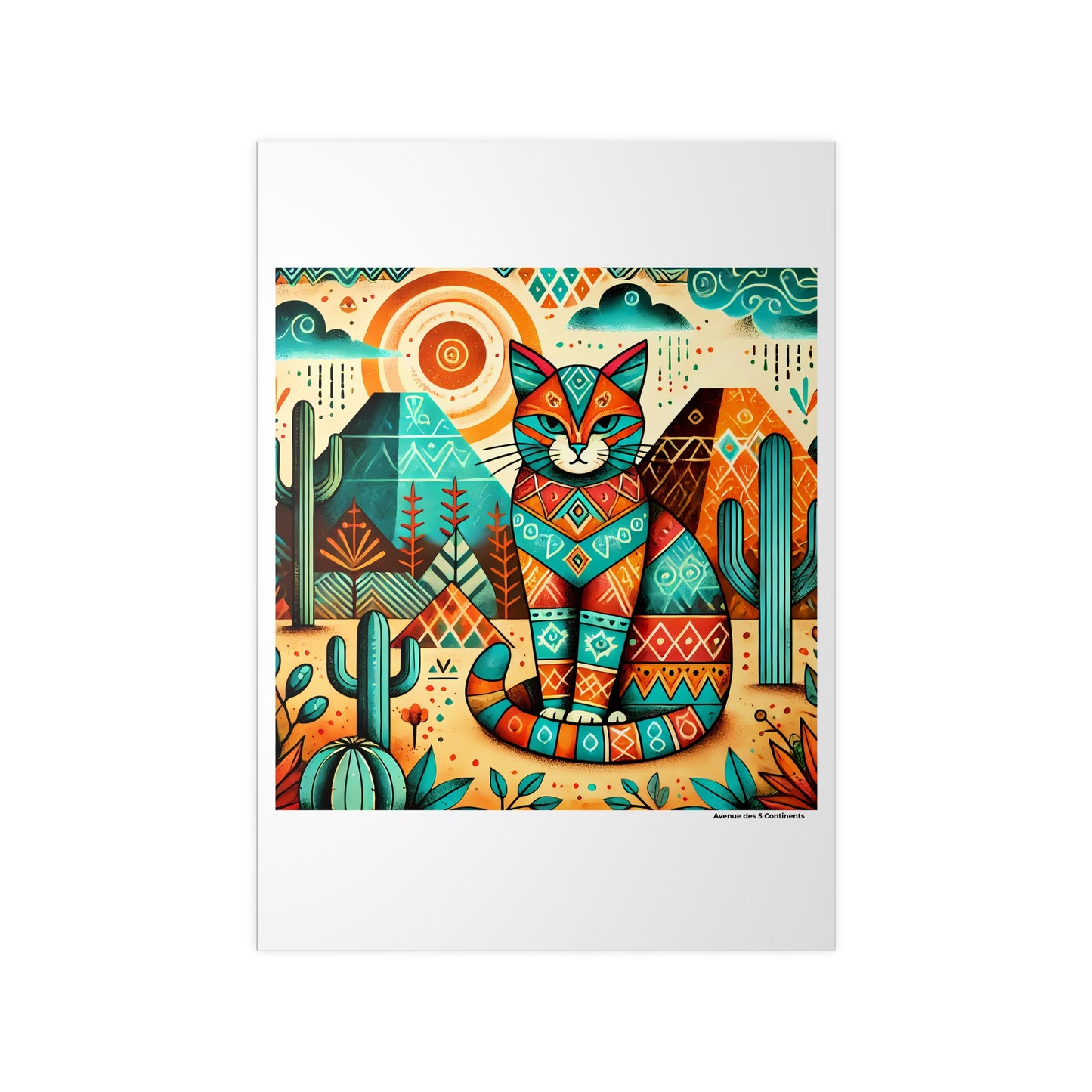 Affiche Artistique Chat Aztèque, Mexique, Collection Amérique, Poster d'Art Mural et Décoration Originale