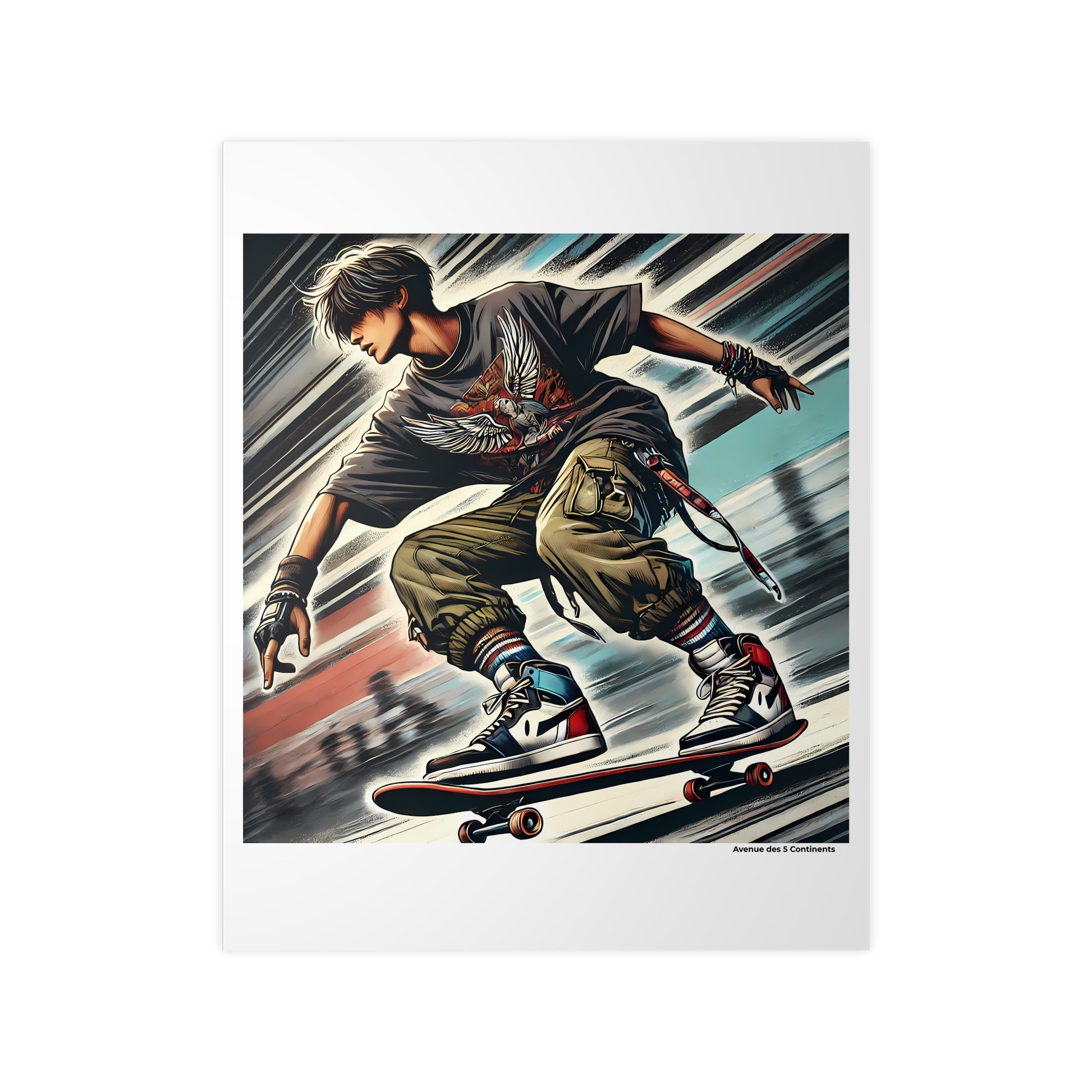 Affiche Artistique Homme Skateur : Figure sur Skateboard en Amérique, Collection Amérique, Poster d'Art Mural et Décoration Originale