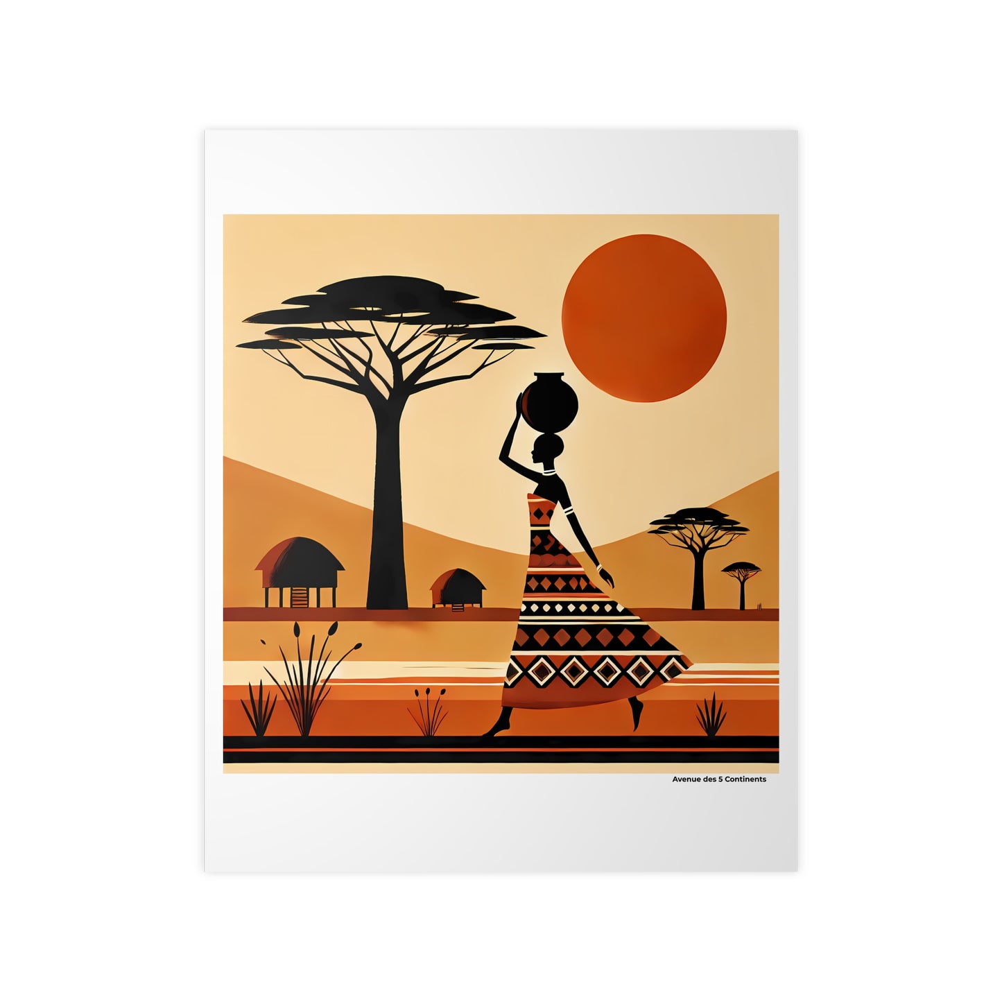 Affiche Artistique Femme Africaine Porteuse d'Eau, Collection Afrique, Poster d'Art Mural et Décoration Originale