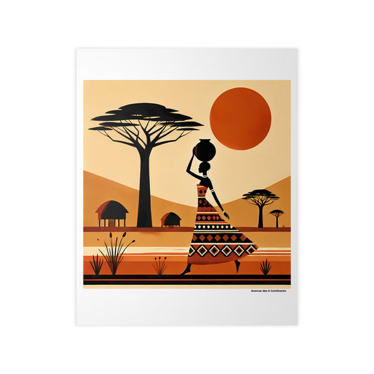 Affiche Artistique Femme Africaine Porteuse d'Eau, Collection Afrique, Poster d'Art Mural et Décoration Originale
