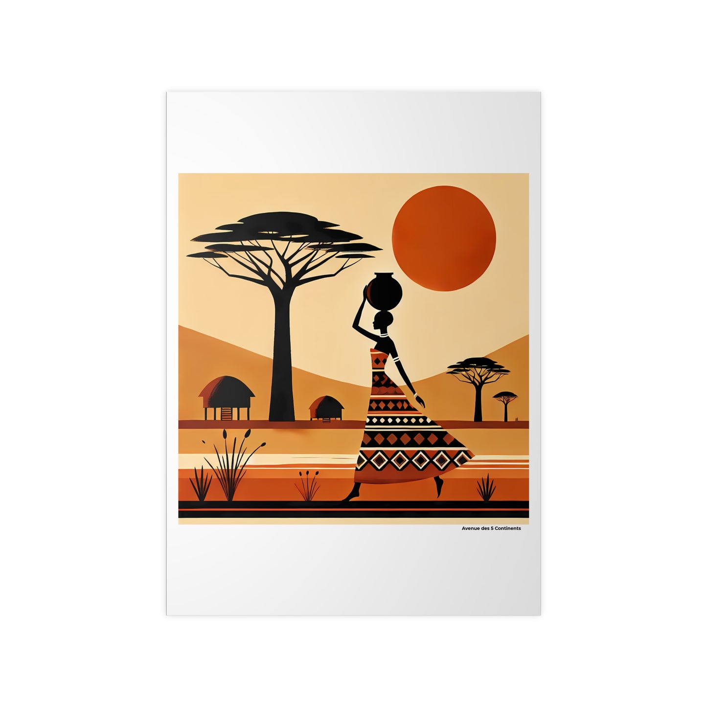 Affiche Artistique Femme Africaine Porteuse d'Eau, Collection Afrique, Poster d'Art Mural et Décoration Originale