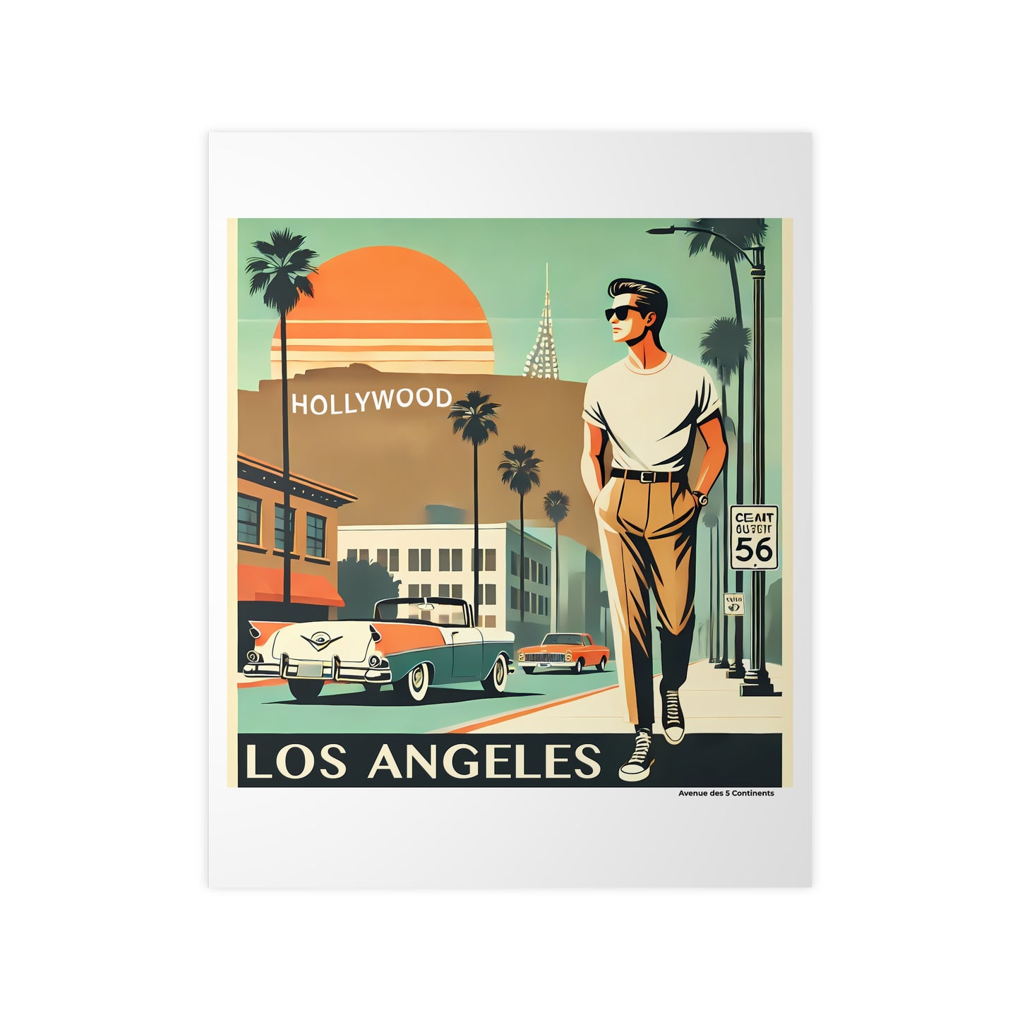 Affiche Artistique Hollywood Boulevard Rétro Vintage, Los Angeles Californie, Collection Amérique, Poster d'Art Mural et Décoration Originale