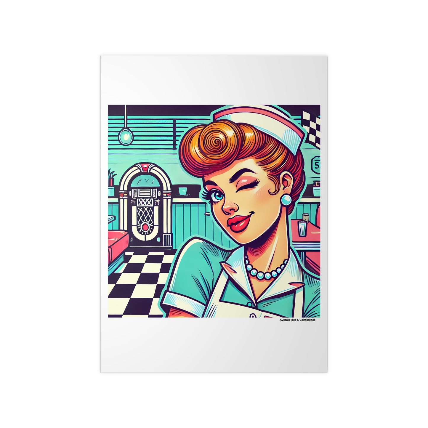 Affiche Artistique Serveuse Américaine de Diner et Drive-in Rétro Vintage, Collection Amérique, Poster d'Art Mural et Décoration Originale