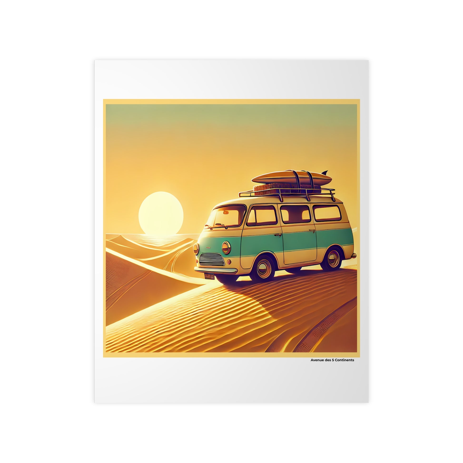 Affiche Artistique Van Rétro Vintage dans les Dunes Côtières : Cap Surf Road Trip en Océanie, Collection Océanie, Poster d'Art Mural et Décoration Originale