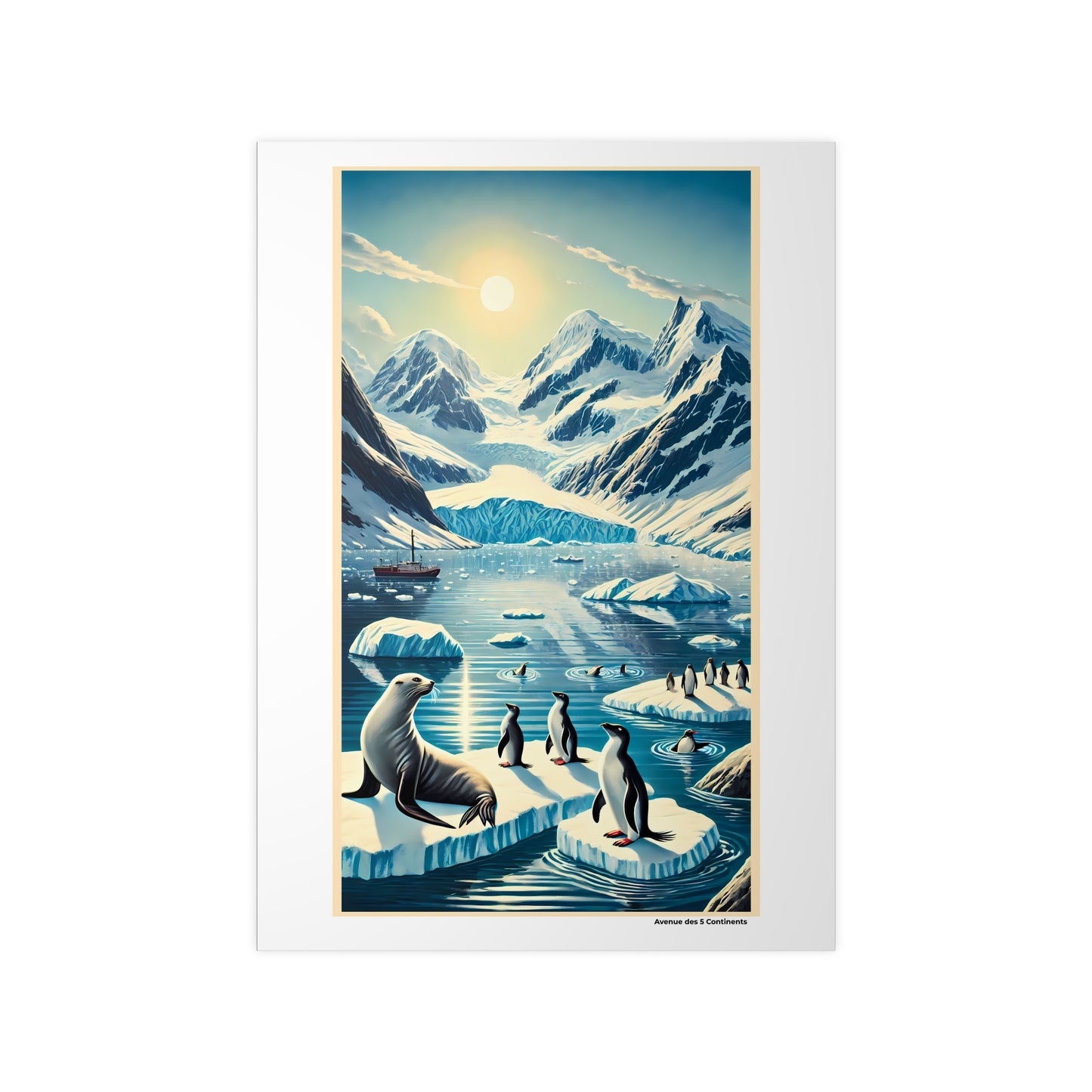Affiche Artistique Phoque et Manchots de l'Antarctique, Compagnons du Bout du Monde, Collection Antarctique, Poster d'Art Mural et Décoration Originale
