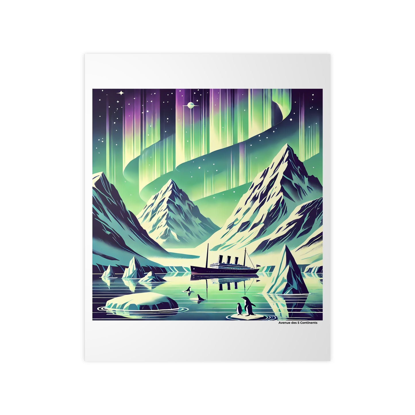 Affiche Artistique Sous les Aurores Australes du Pôle Sud en Antarctique, Collection Antarctique, Poster d'Art Mural et Décoration Originale